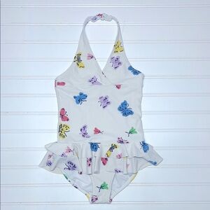 HANNA ANDERSSON Multicolor Butterfly Halter Ruffle One Piece Swimsuit